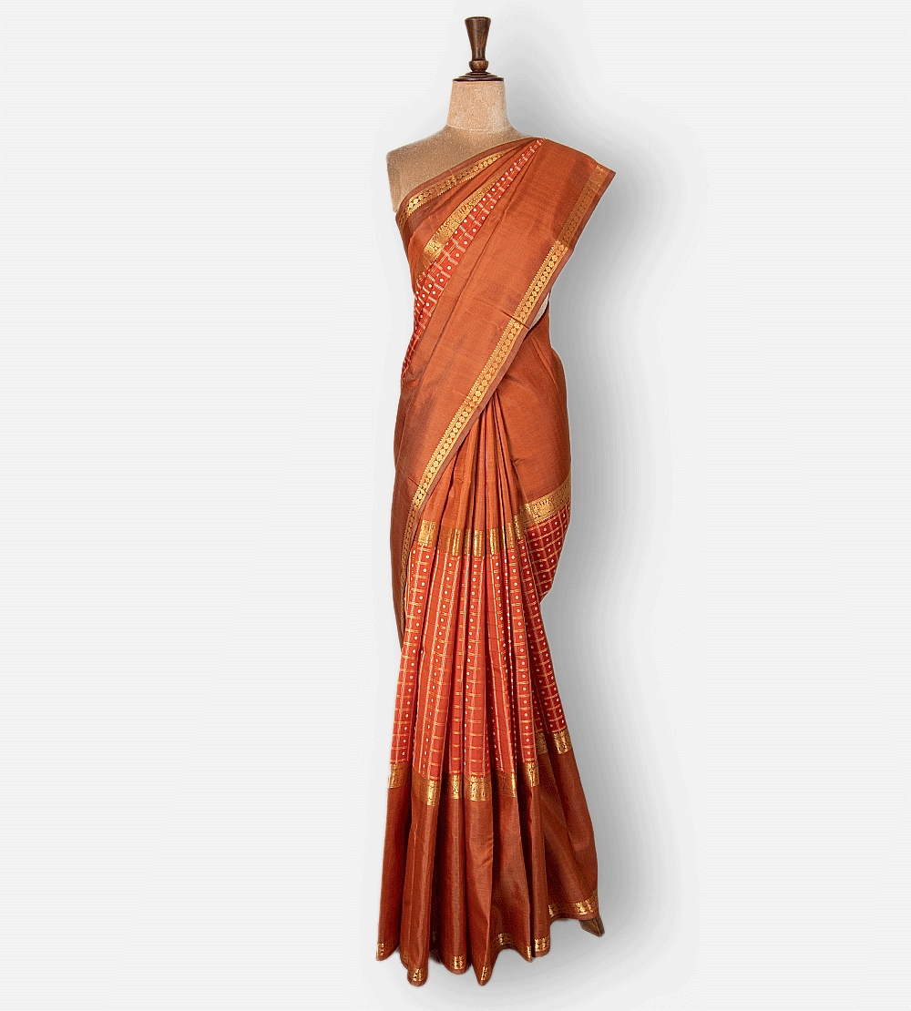 Red Orange Kanchipuram Silk Saree