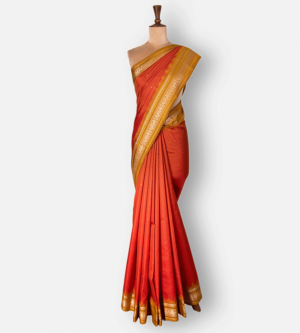 Rust Red Kanchipuram Silk Saree