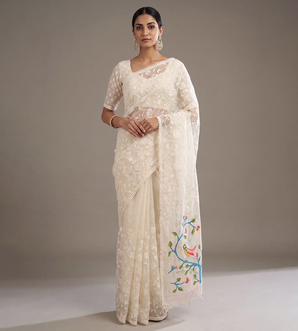 Creme Organza Saree