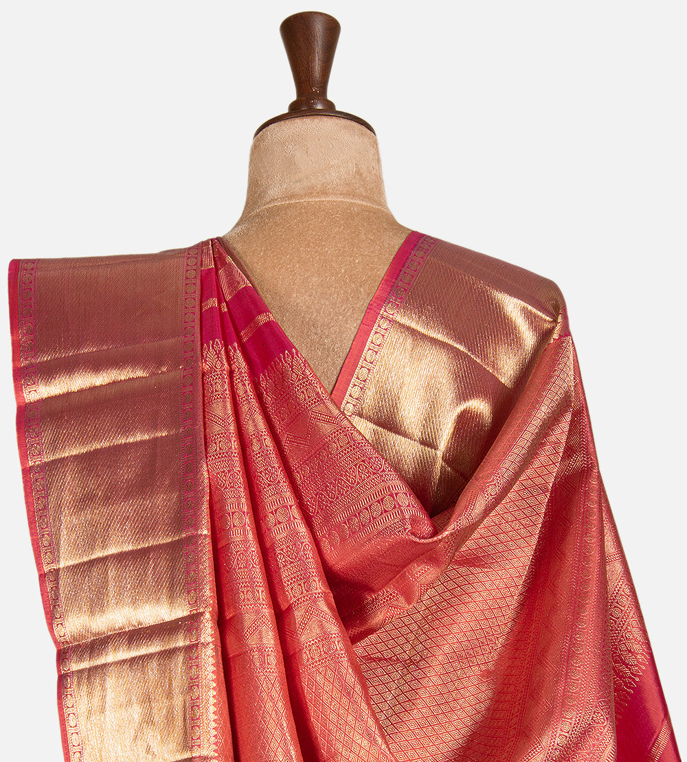 Pink and Coral Kanchipuram Silk Saree