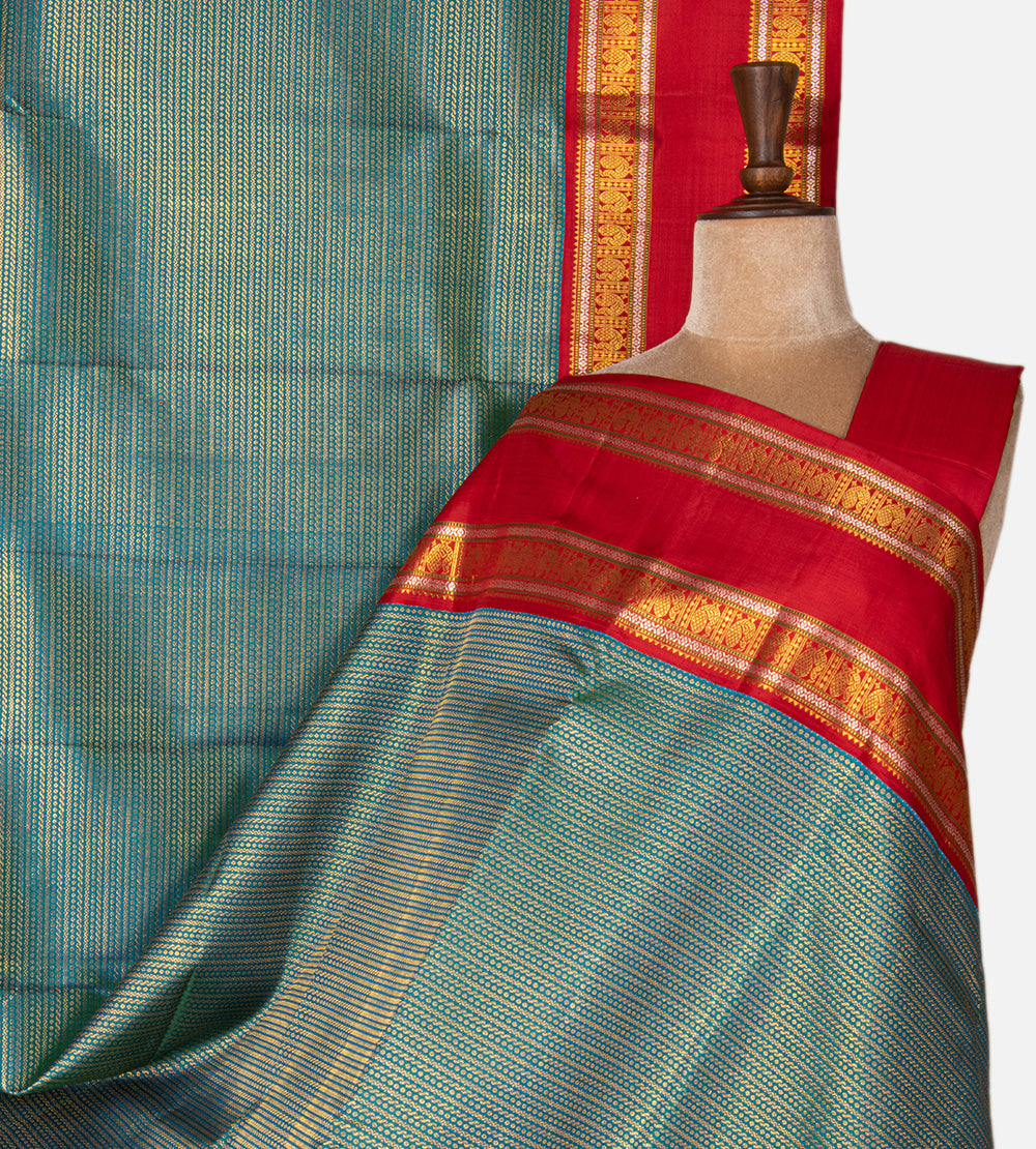 Peacock Blue Kanchipuram Silk Saree