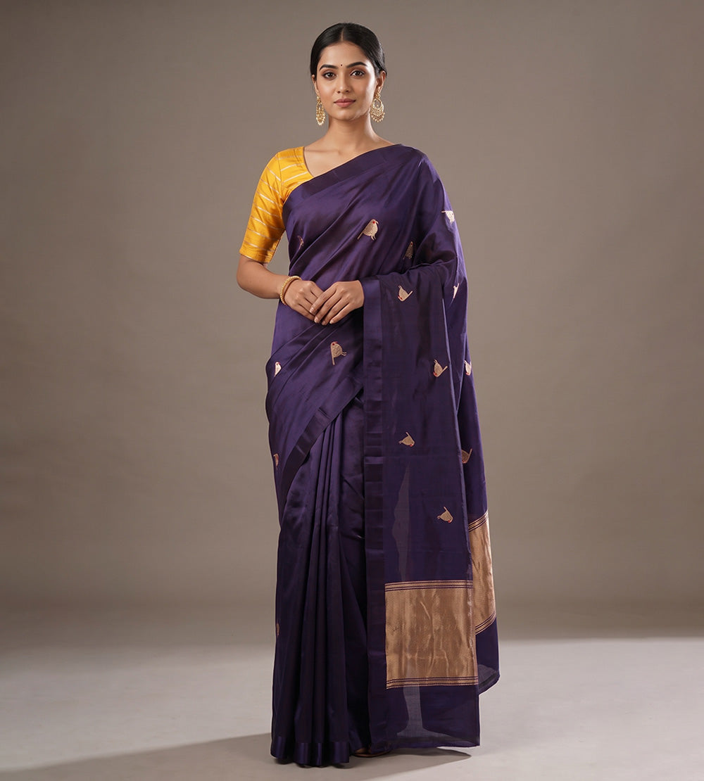 Purple Banarasi Kattan Silk Saree