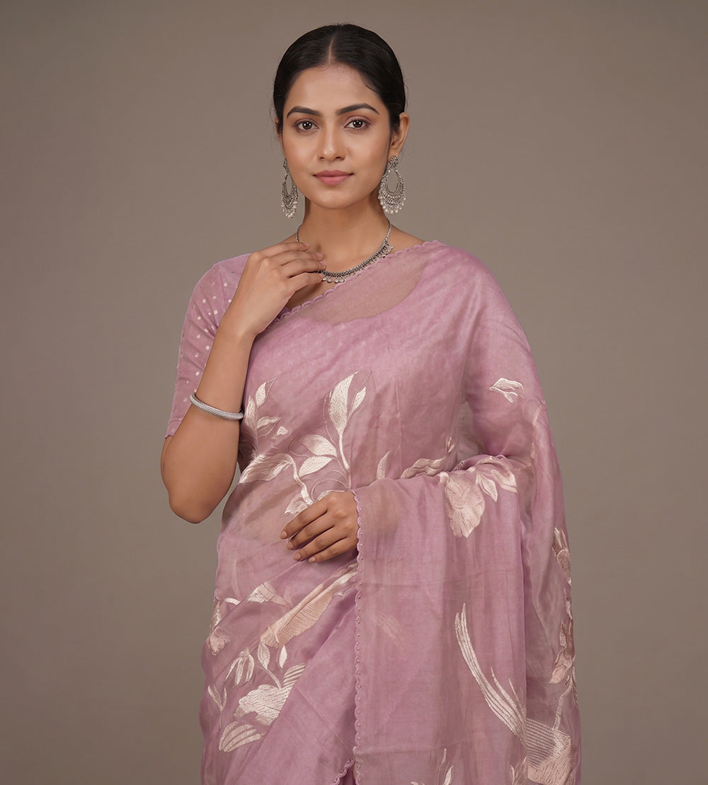 Dusty Mauve Pink Organza Saree