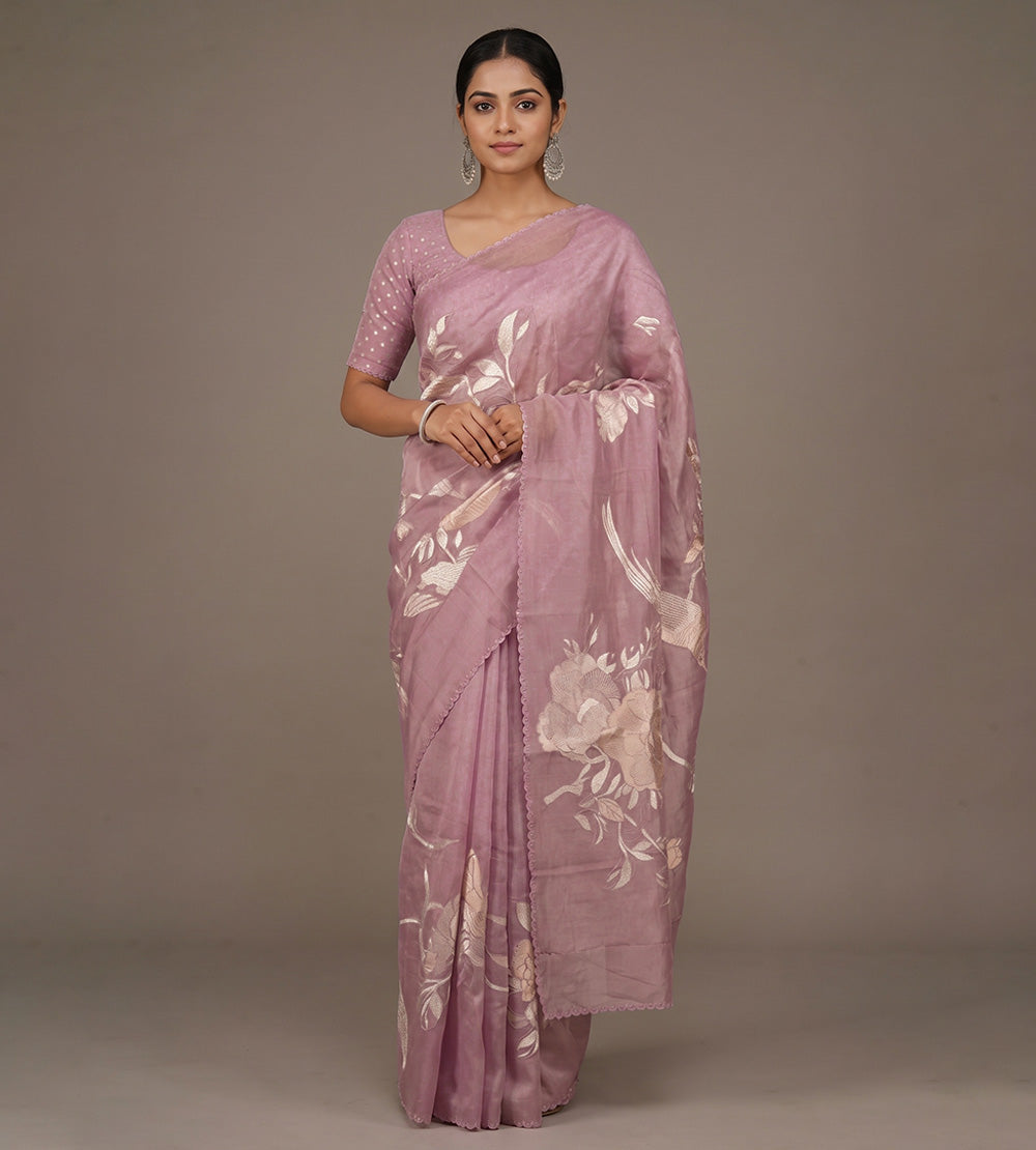 Dusty Mauve Pink Organza Saree