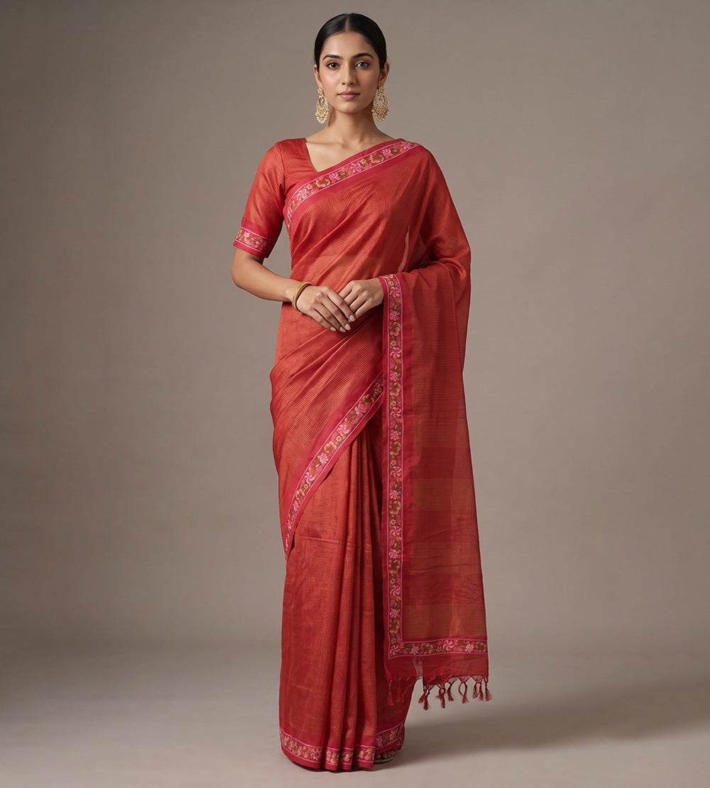 Red Tussar Saree