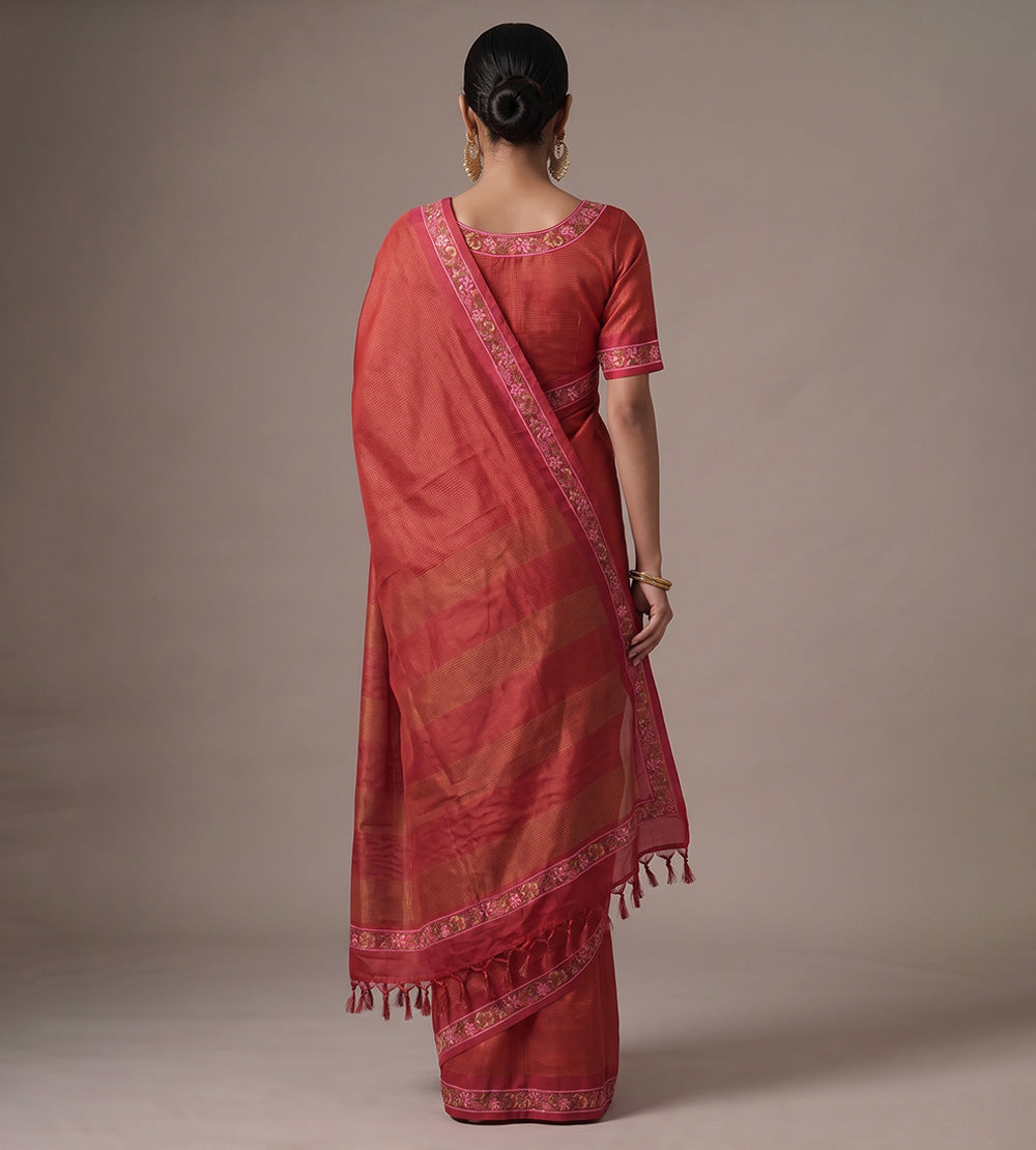 Red Tussar Saree