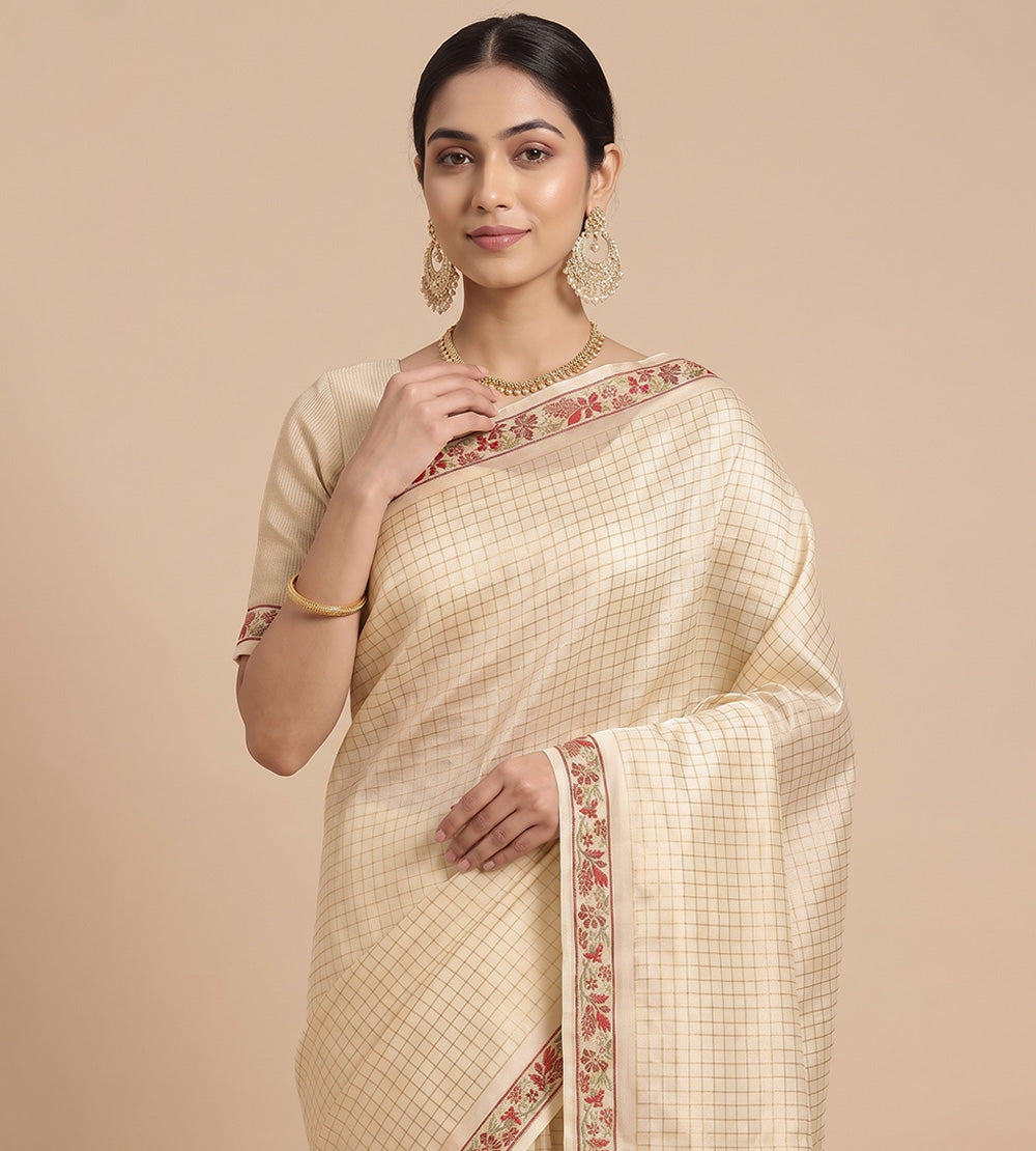 Light Beige Tussar Saree