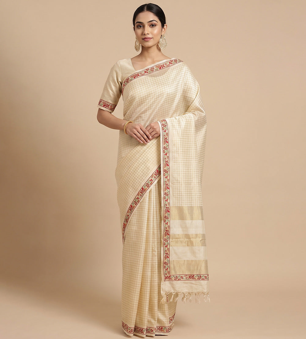 Light Beige Tussar Saree