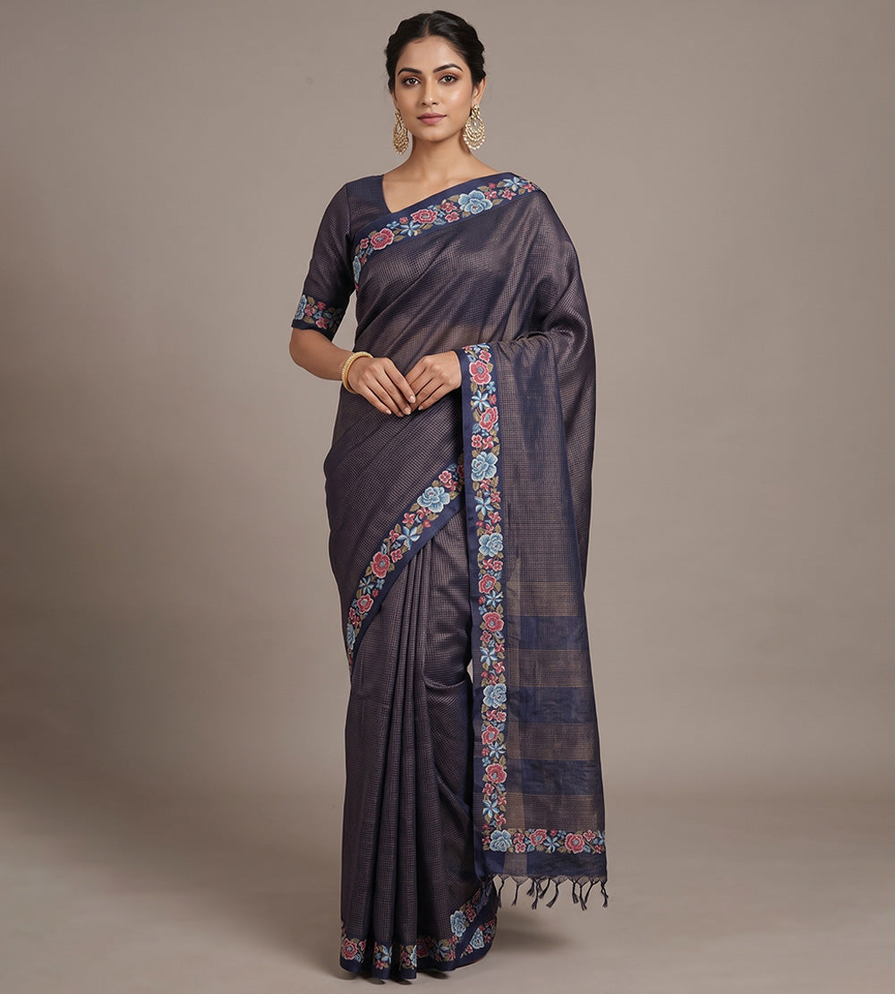 Blue Tussar Saree