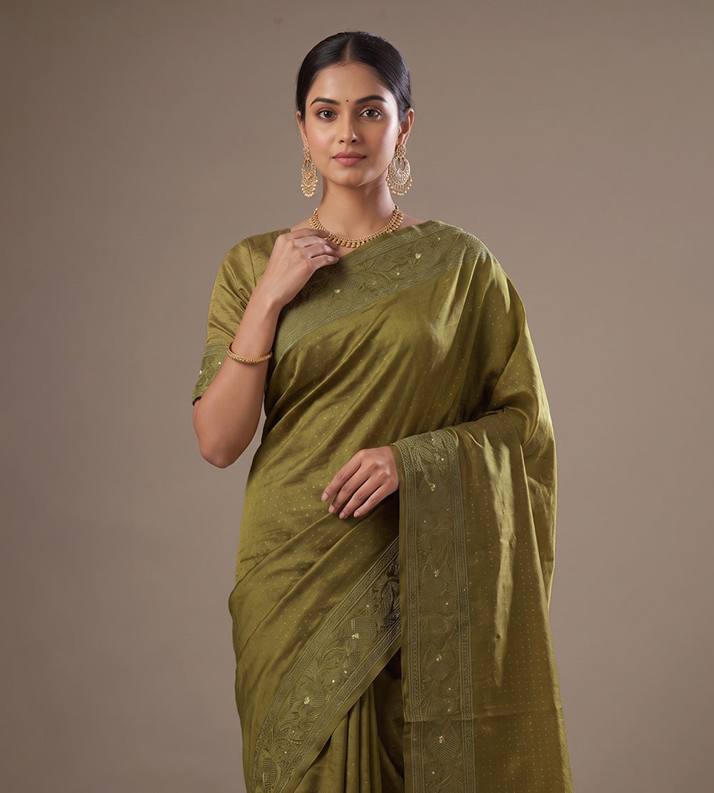 Olive Green Tussar Saree