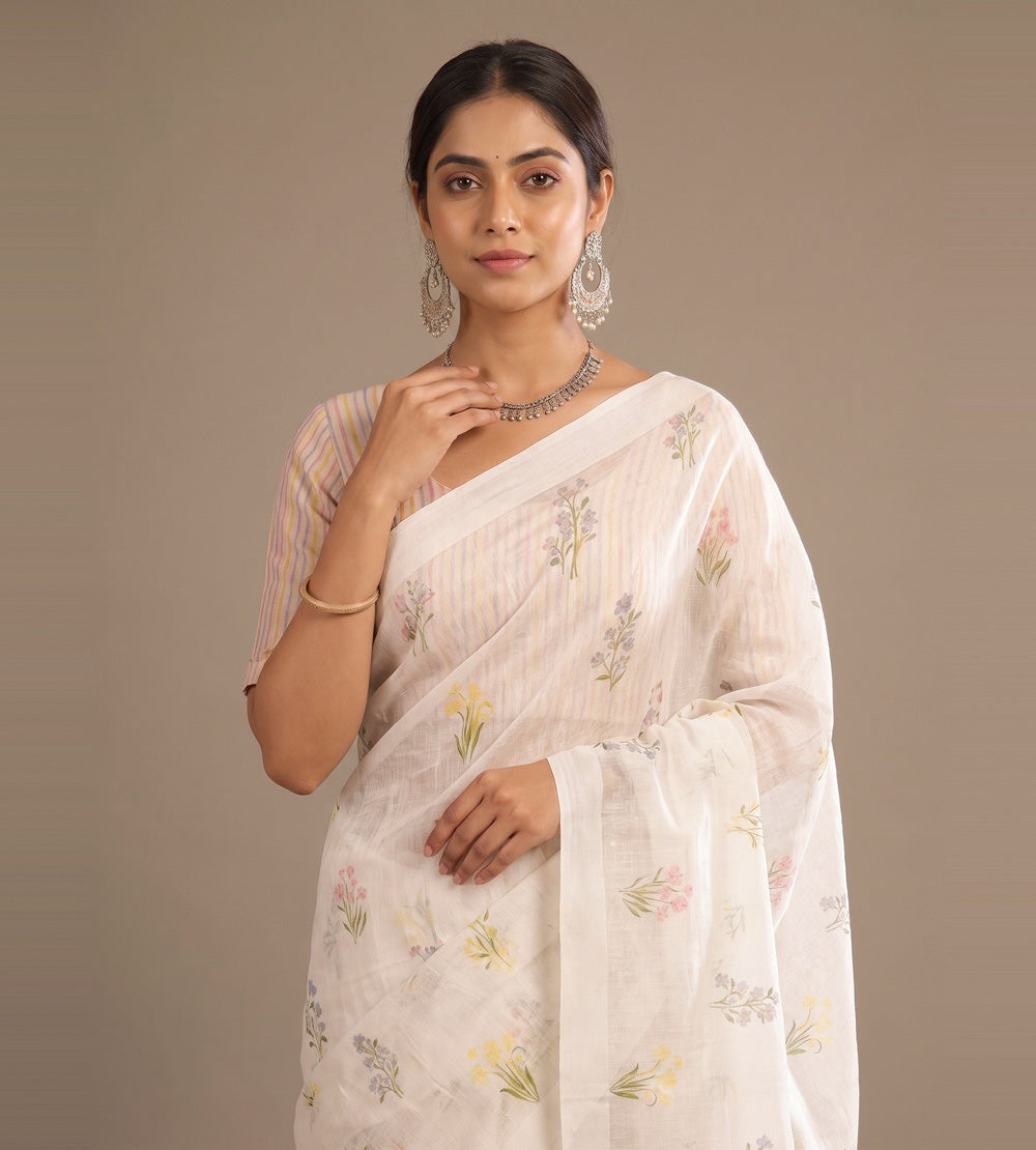 Off-White Linen Saree