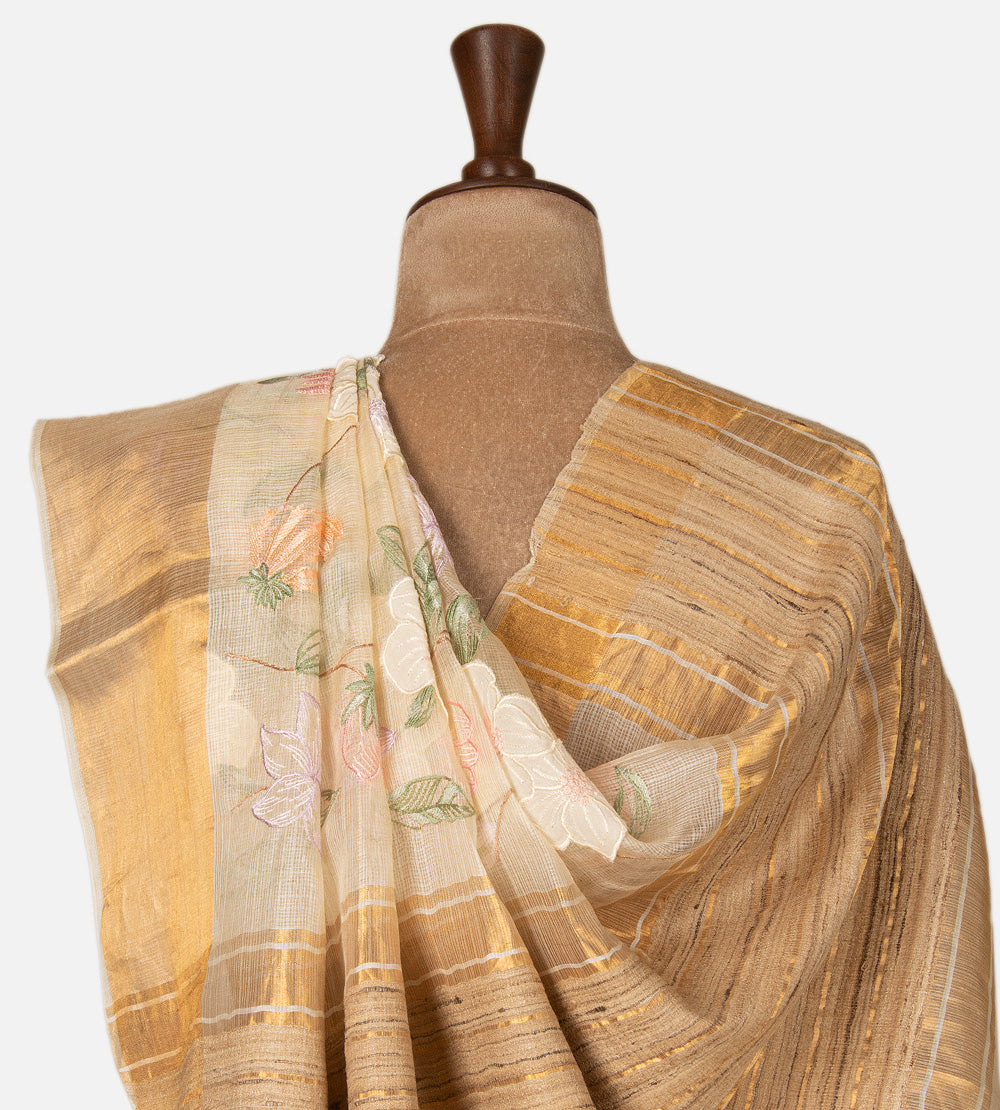 Creme Tissue Kota Silk Saree