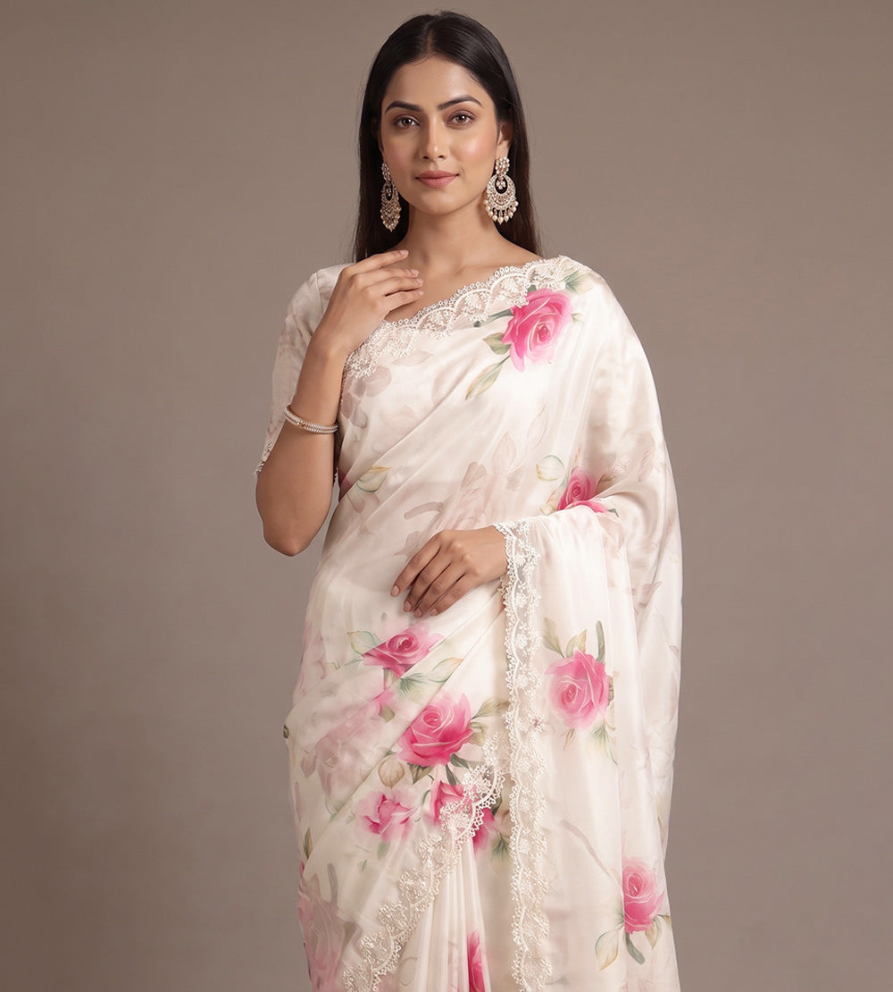 Off-White Chiffon Saree