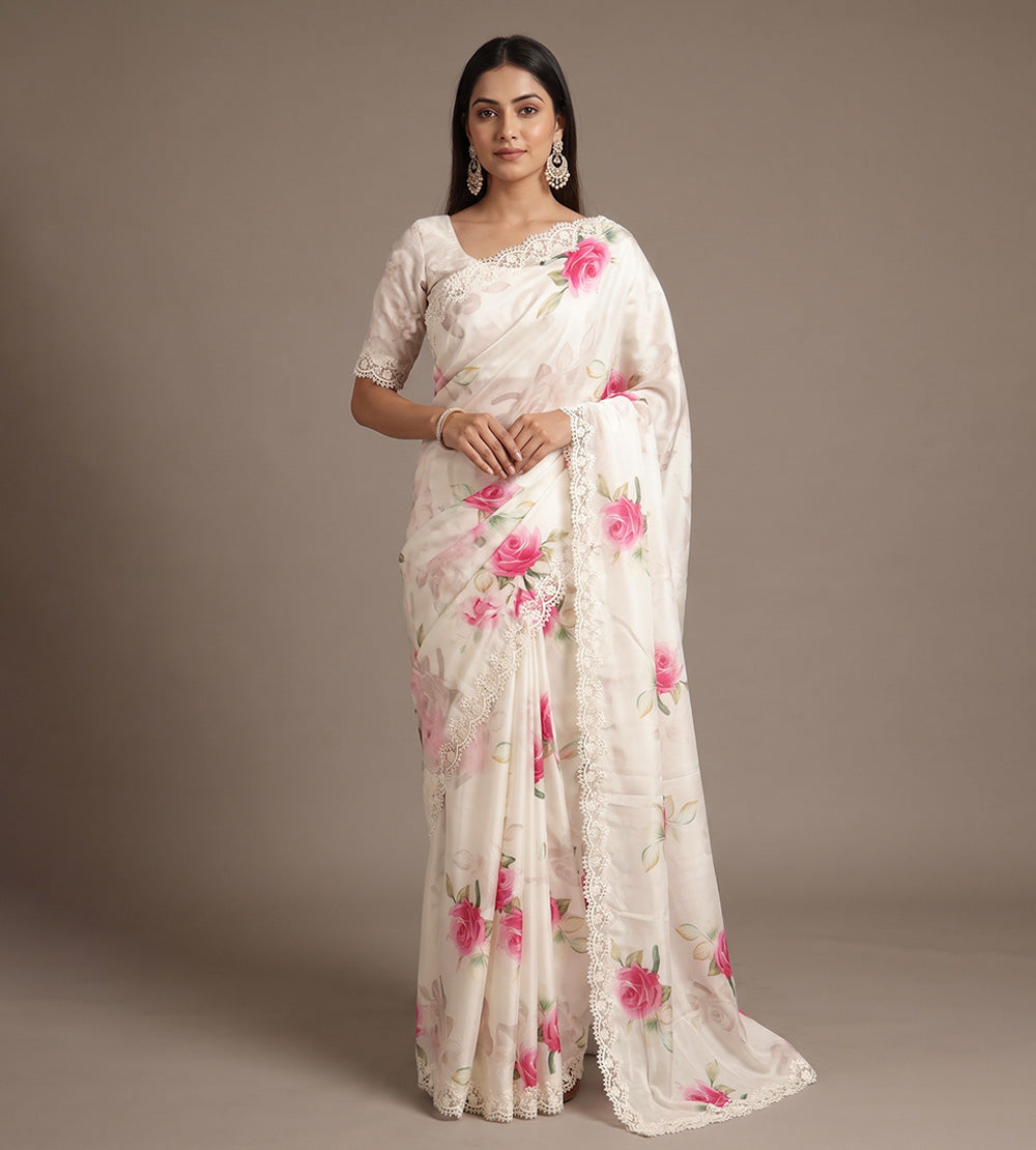Off-White Chiffon Saree