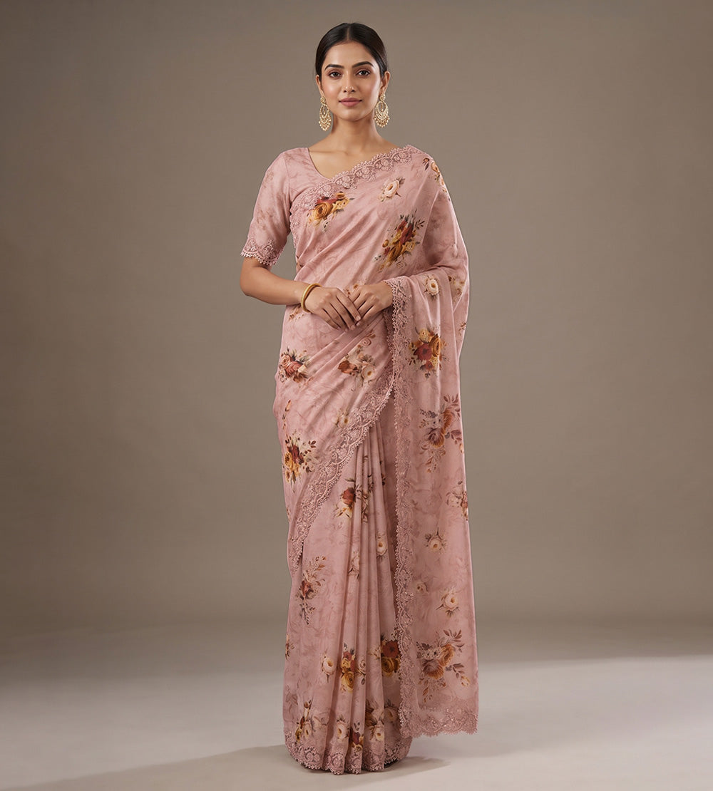Rose Gold Chiffon Saree