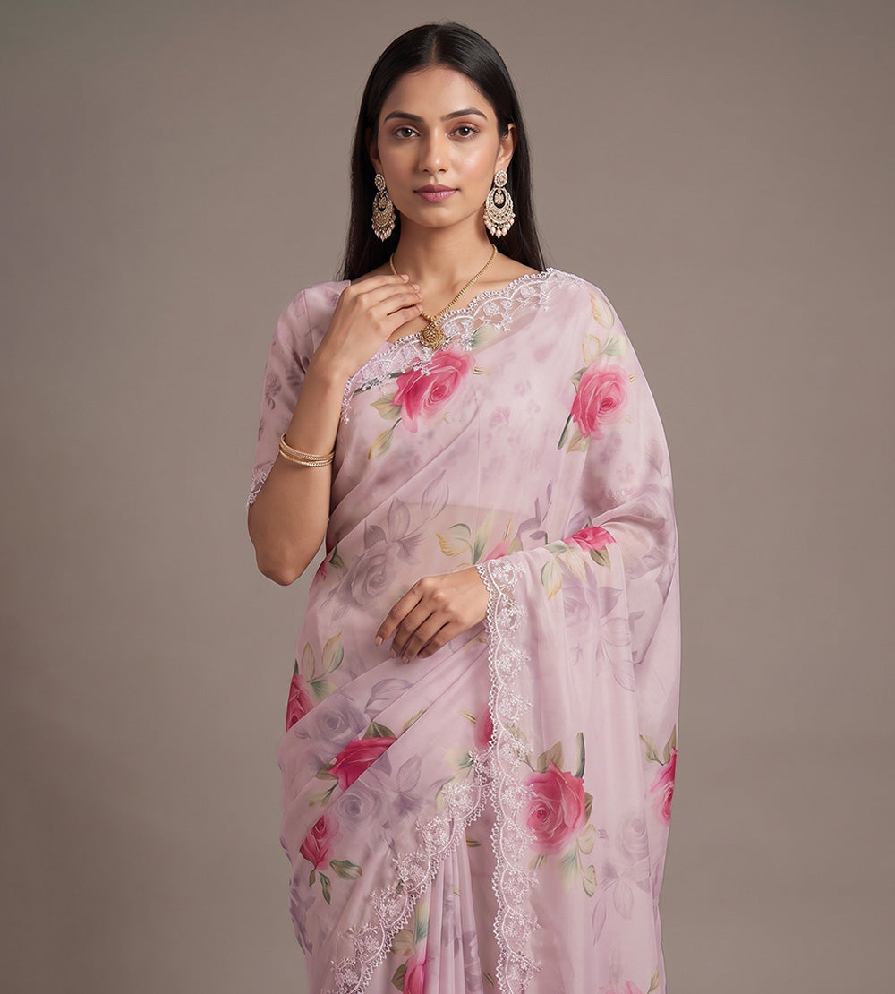 Dusty Lavender Chiffon Saree