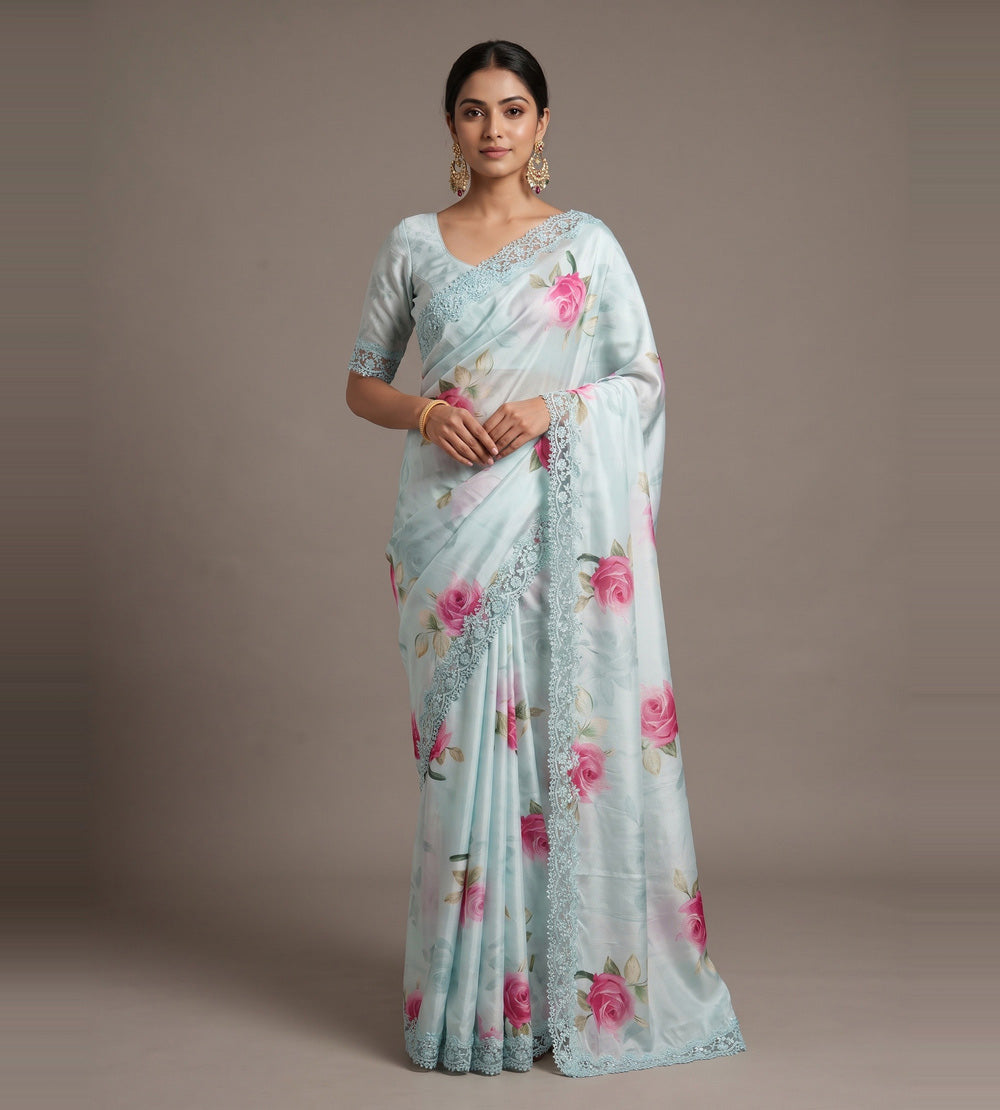 Pastel Blue Chiffon Saree