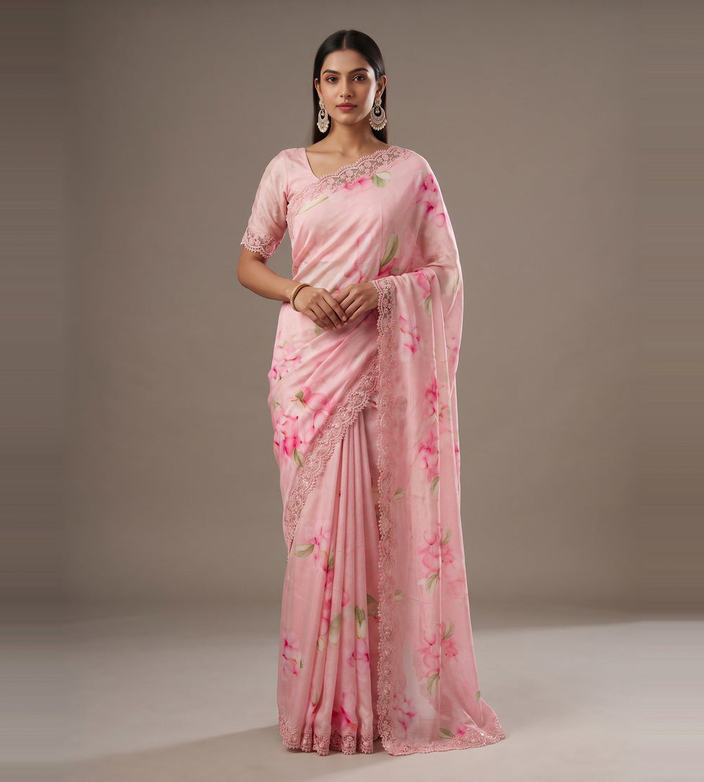Pastel Pink Chiffon Saree