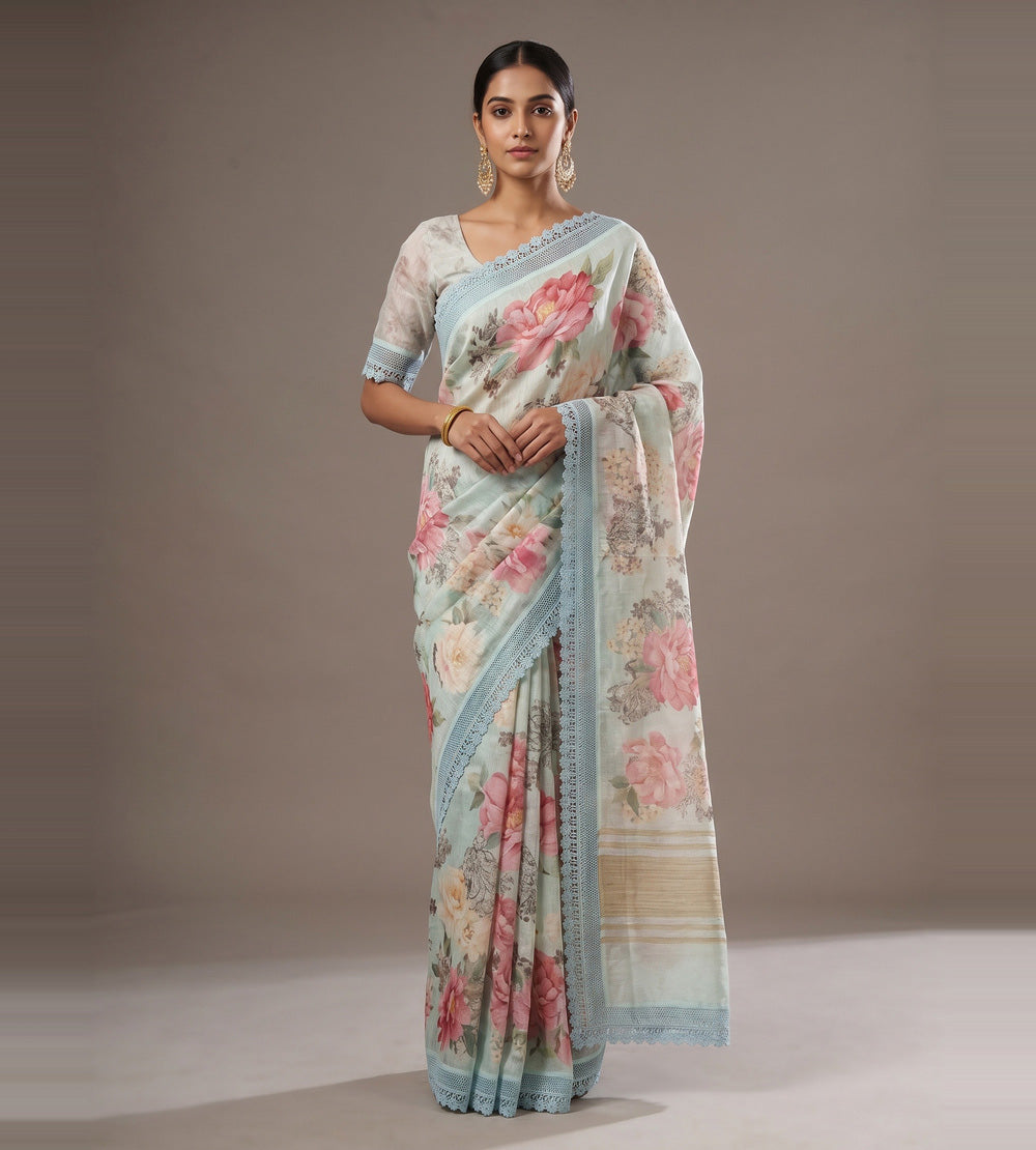 Pastel Blue Linen Saree