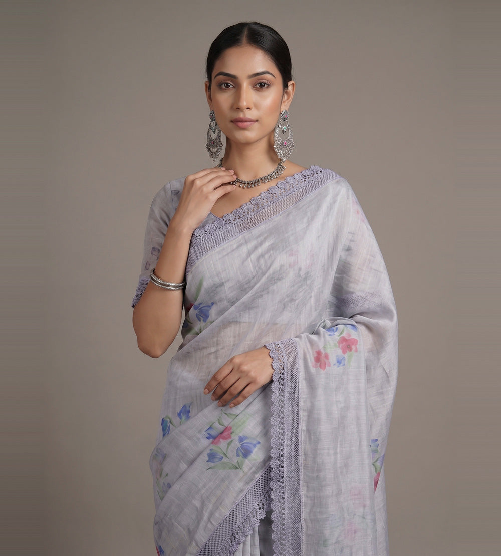 Grey Linen Saree