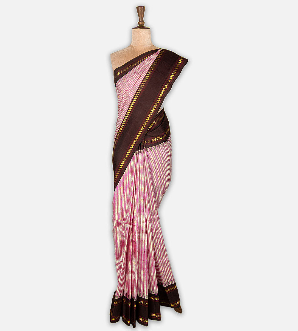 Light Pink and Beige Gadwal Silk Saree