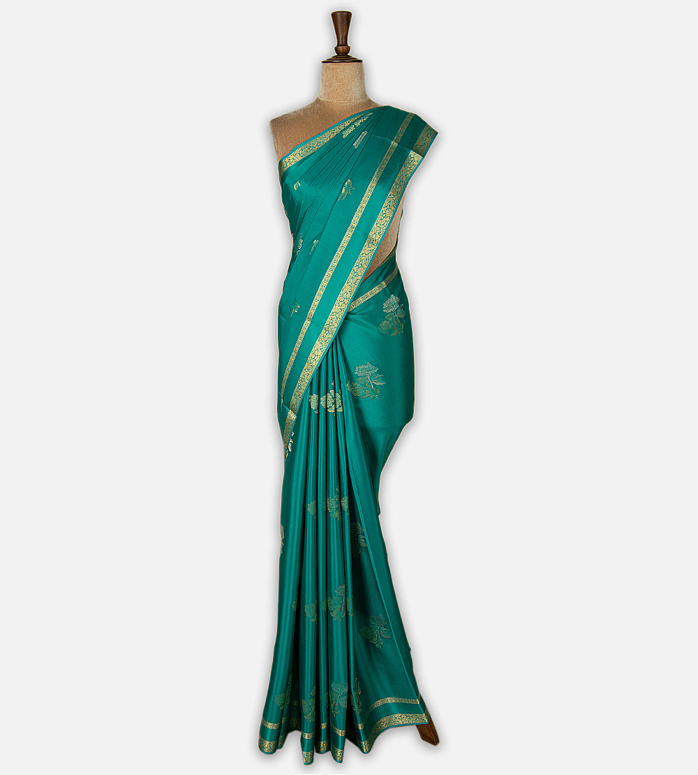 Deep Teal Mysore Crepe Saree