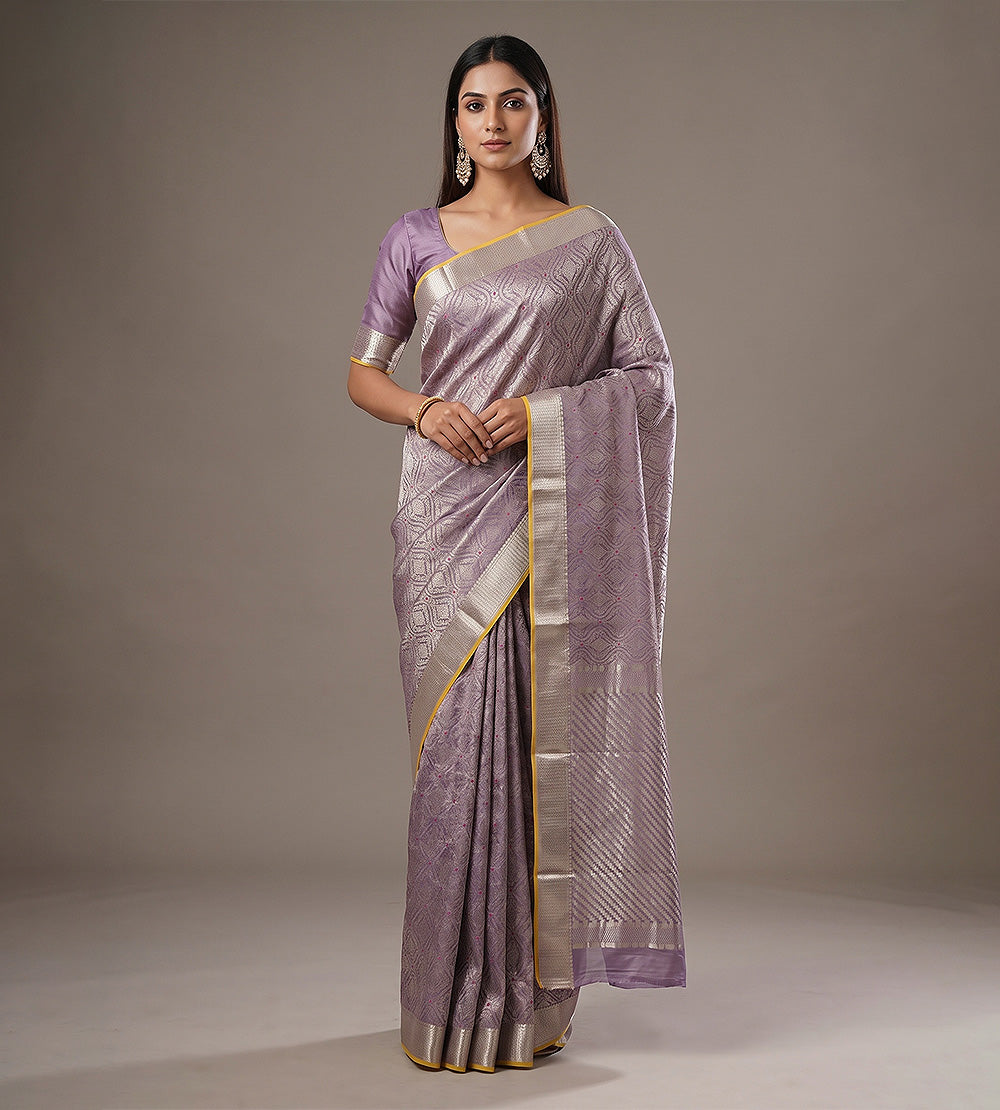 Dusty Lavender Banarasi Crepe Saree