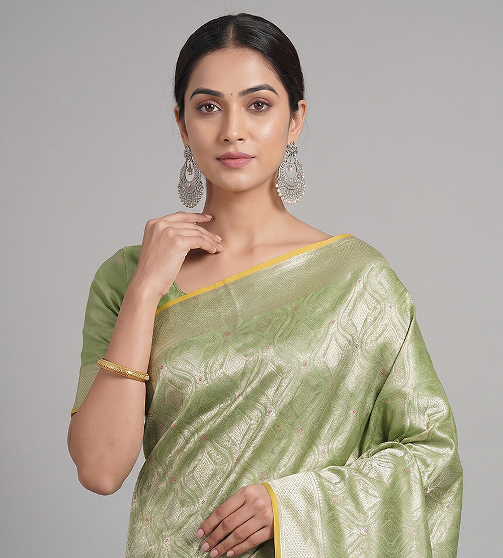 Green Banarasi Crepe Saree