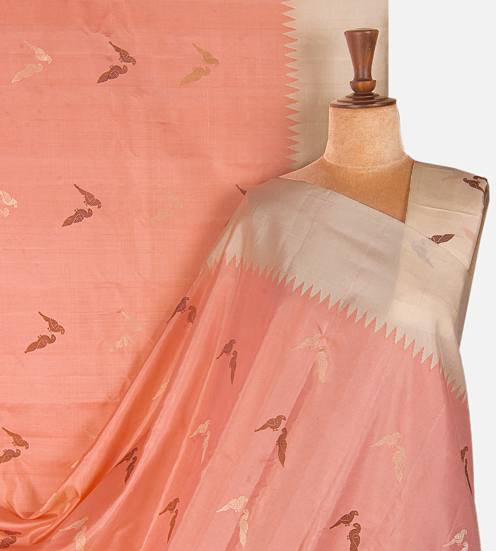 Coral peach Gadwal Silk Saree