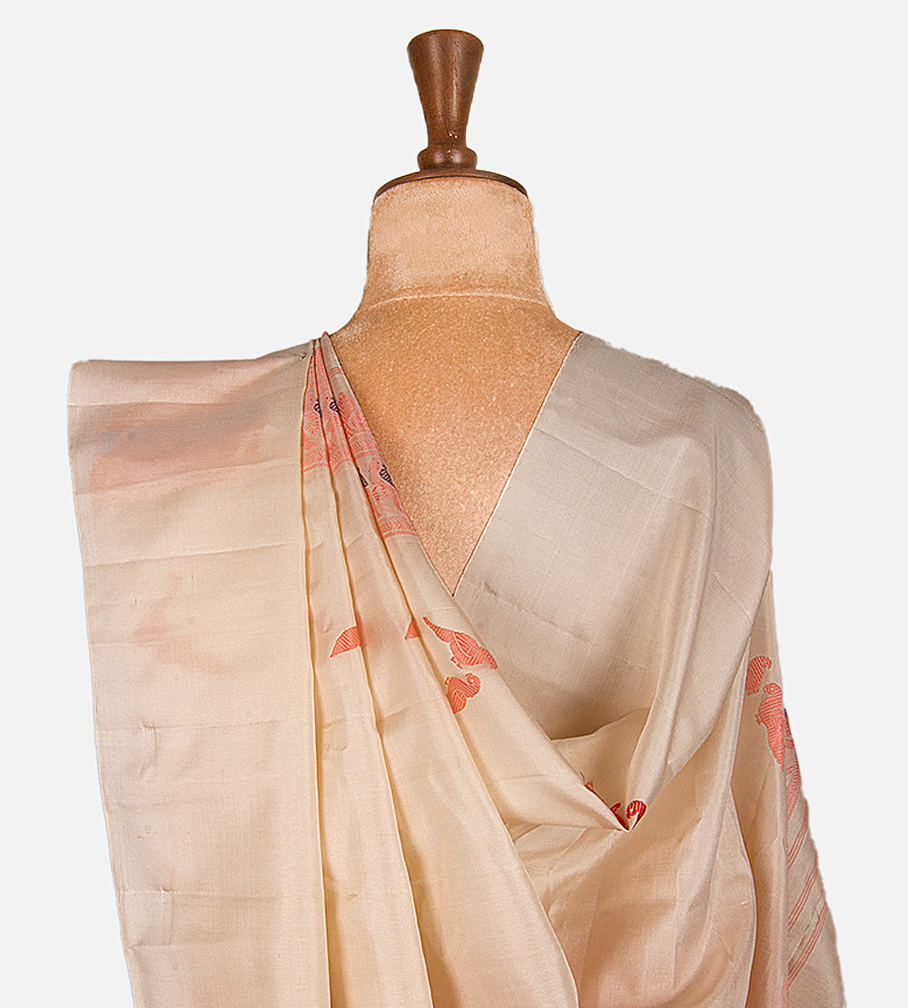 Coral peach Gadwal Silk Saree