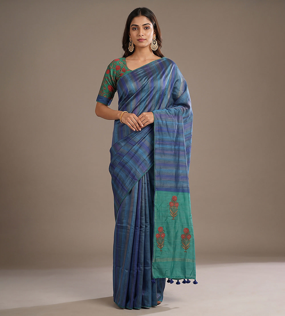 Blue Tussar Saree