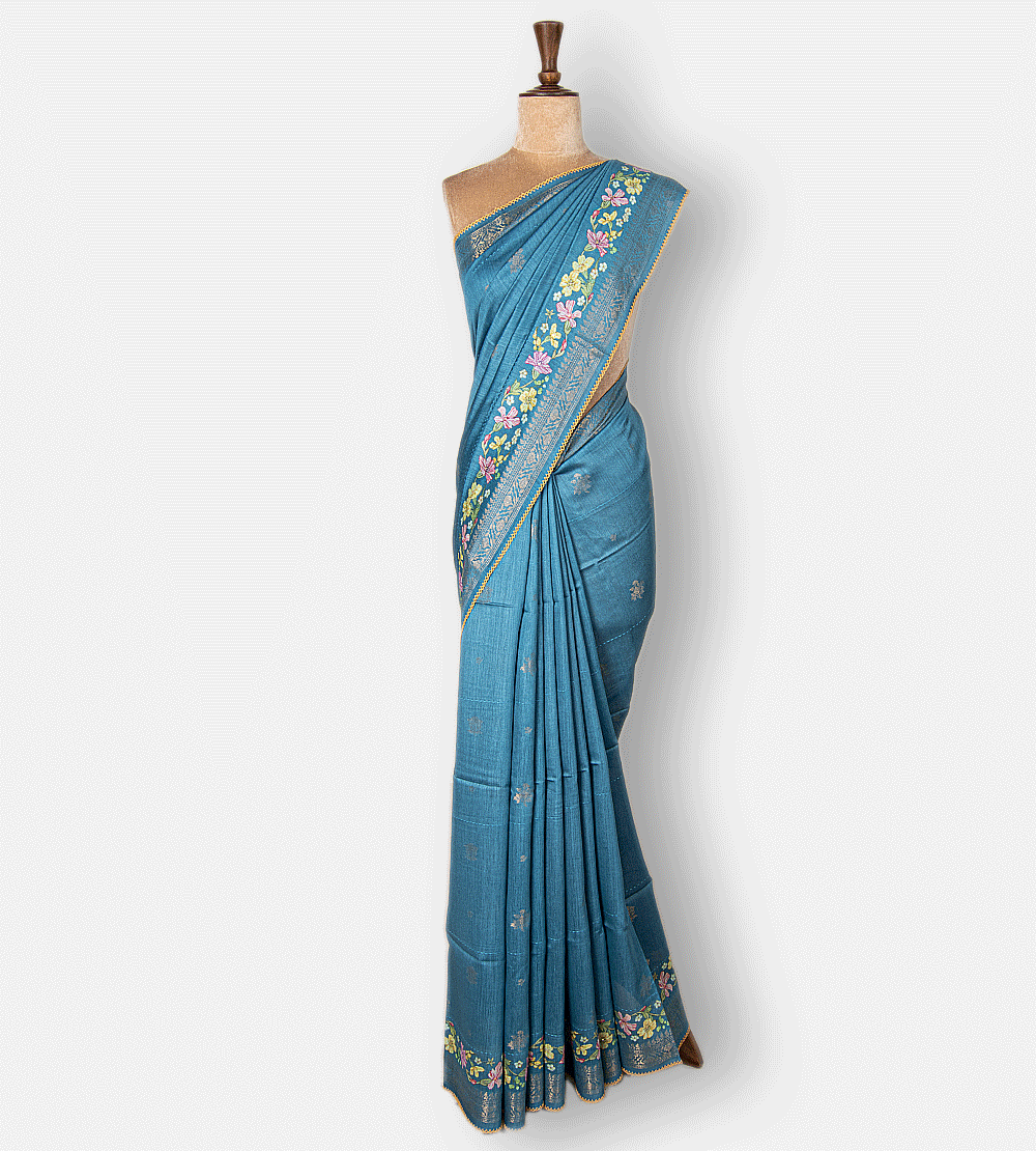 Pastel Blue Tussar Saree