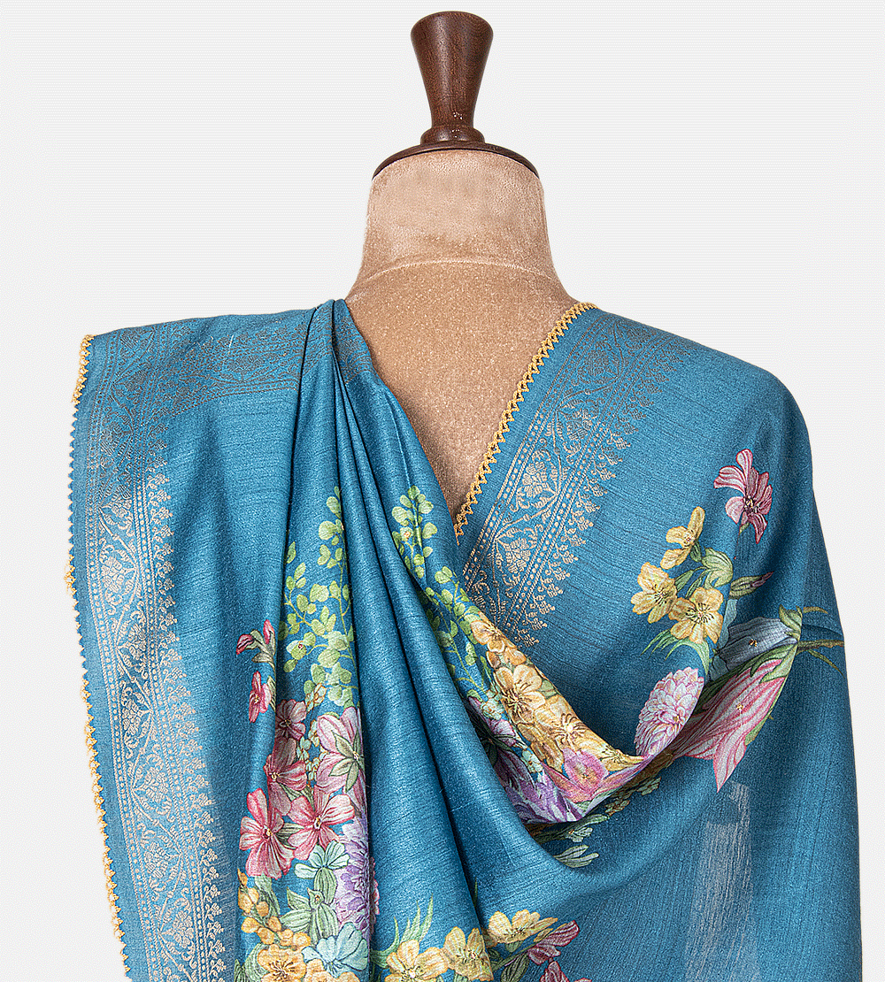Pastel Blue Tussar Saree
