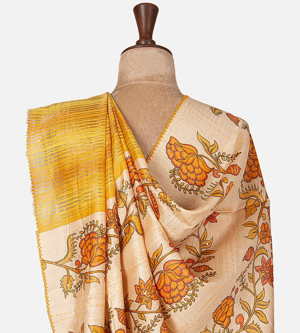 Yellow Tussar Saree