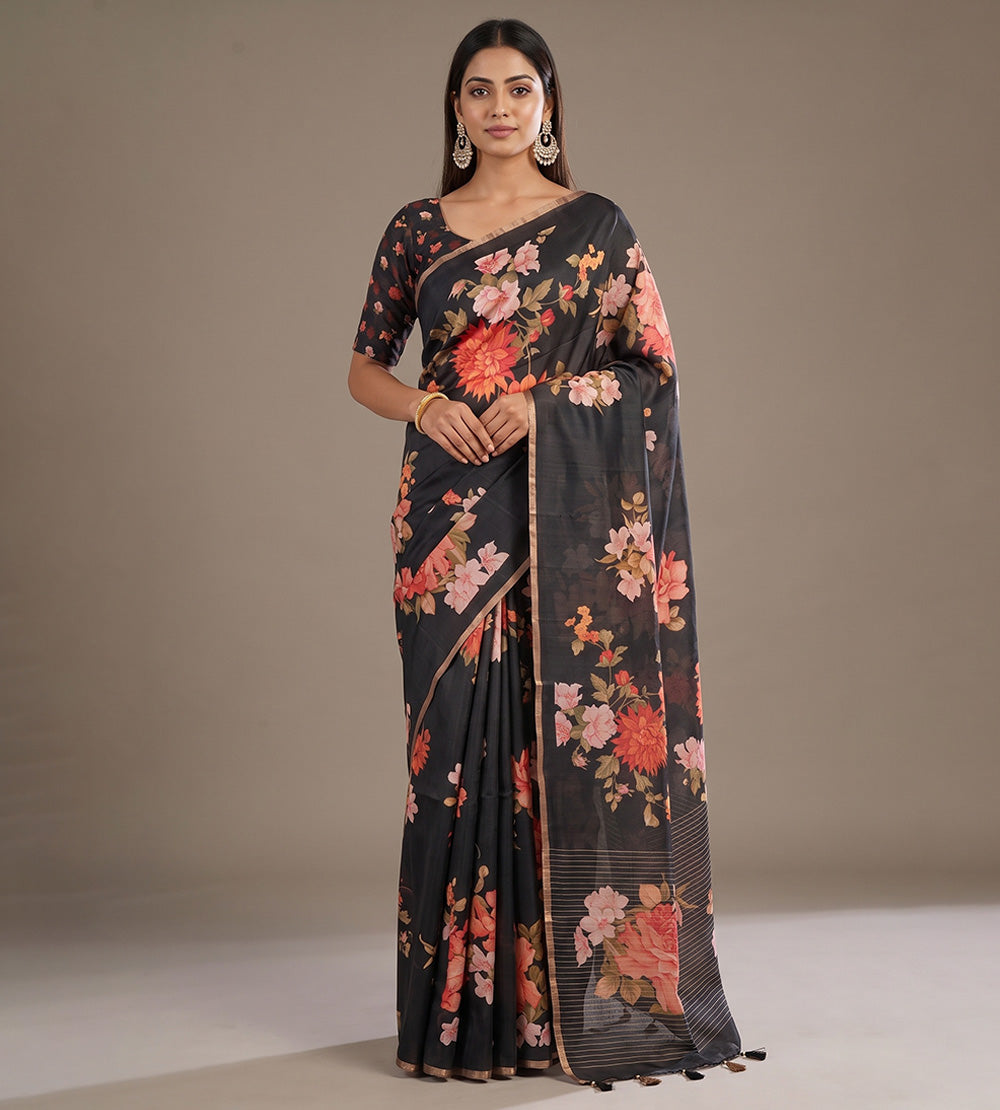 Black Moonga Tussar Saree