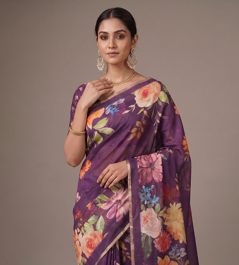 Purple Moonga Tussar Saree