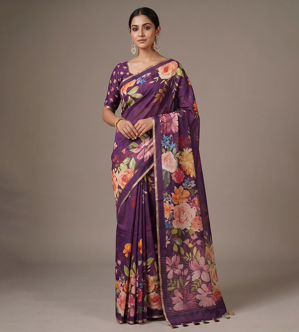 Purple Moonga Tussar Saree