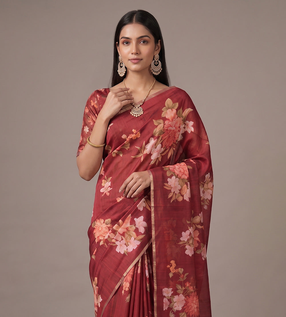 Maroon Moonga Tussar Saree