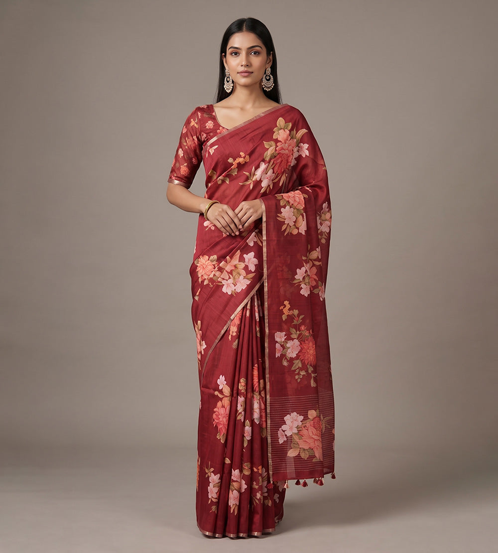 Maroon Moonga Tussar Saree