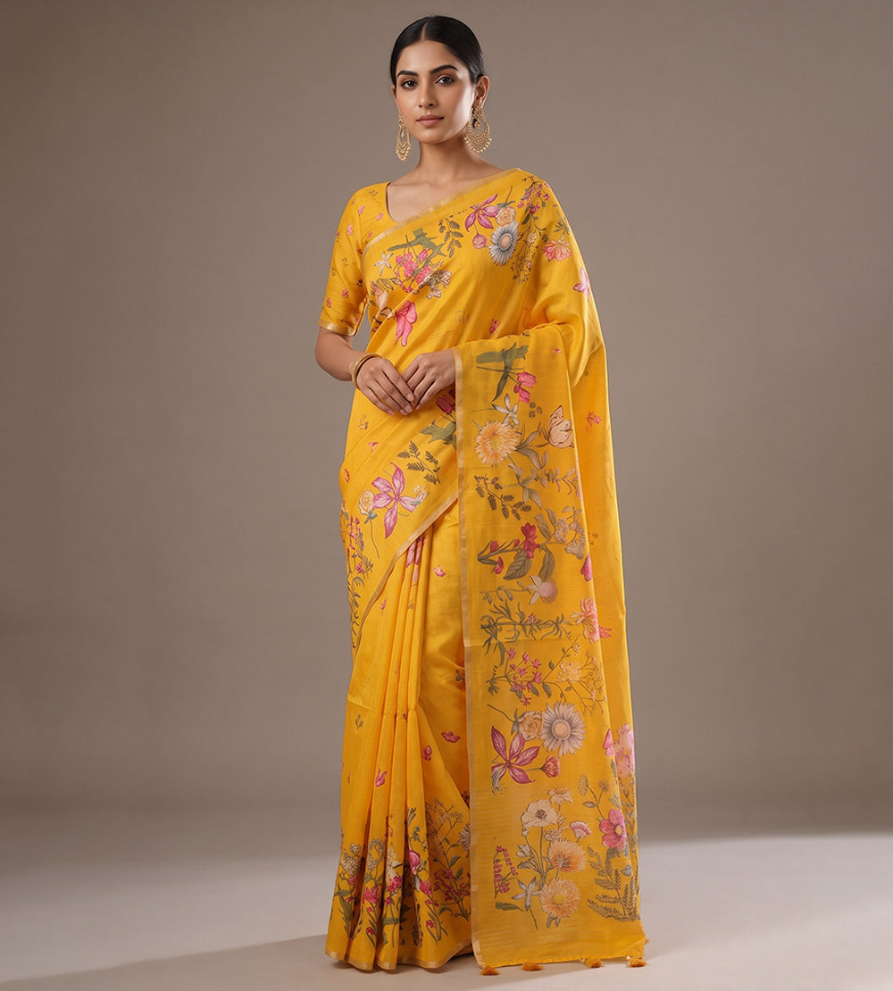 Yellow Moonga Tussar Saree