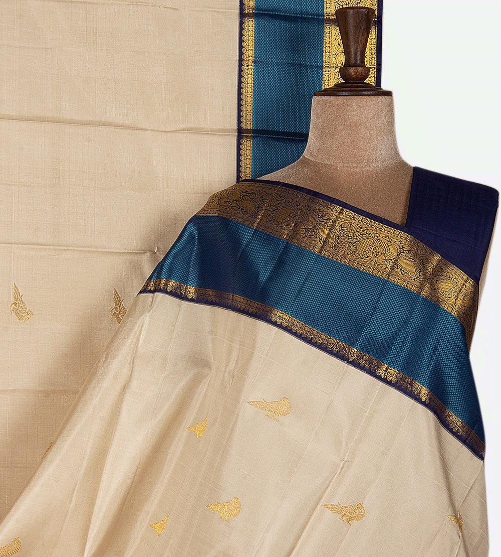 Beige Kanchipuram Silk Saree