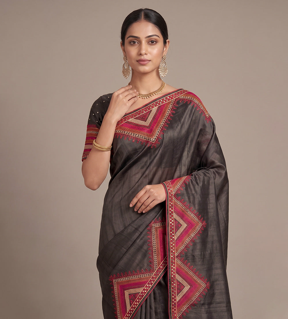 Black Tussar Saree