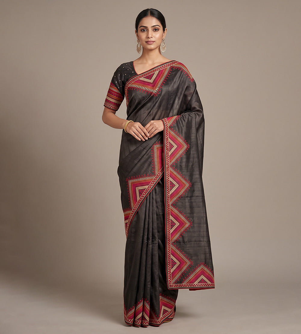 Black Tussar Saree
