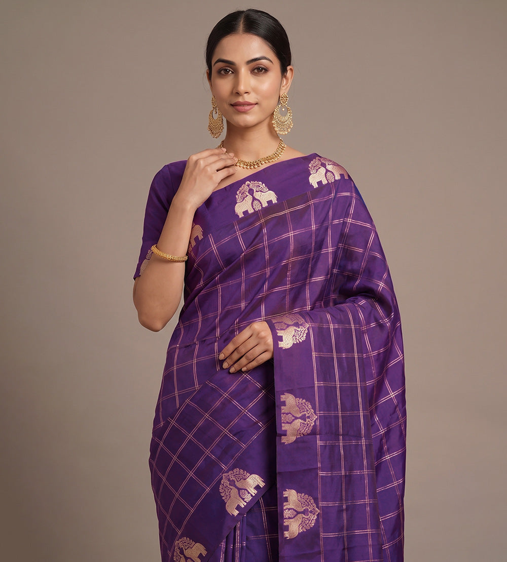 Purple Banarasi Kattan Silk Saree