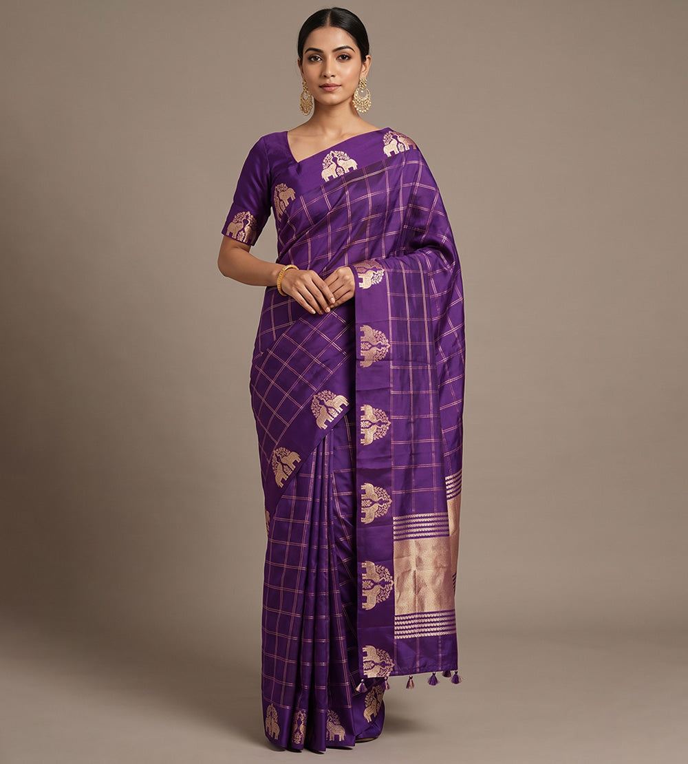 Purple Banarasi Kattan Silk Saree