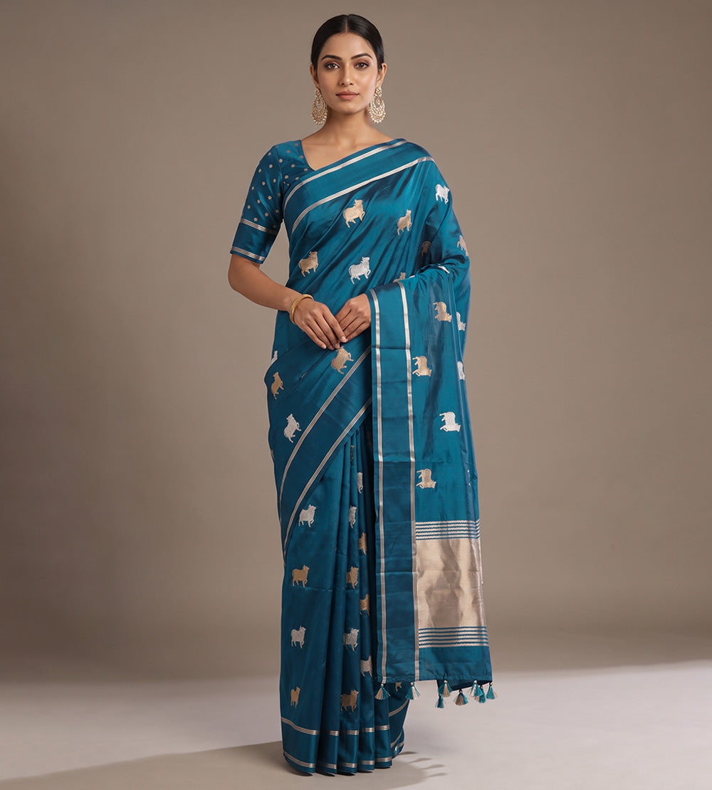Blue Banarasi Kattan Silk Saree