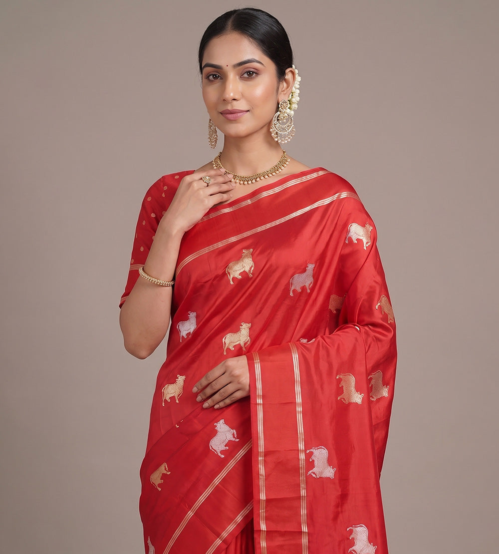 Red Banarasi Kattan Silk Saree