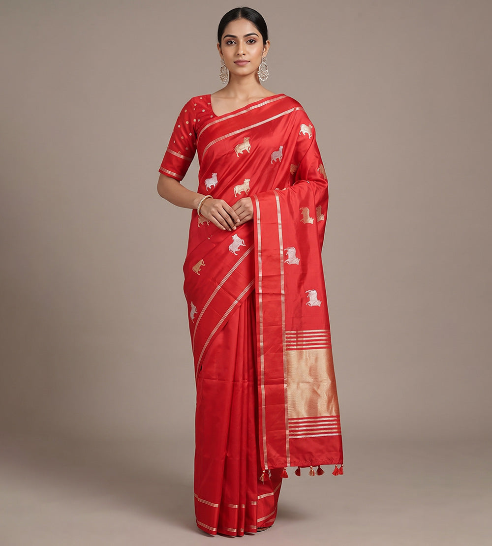 Red Banarasi Kattan Silk Saree