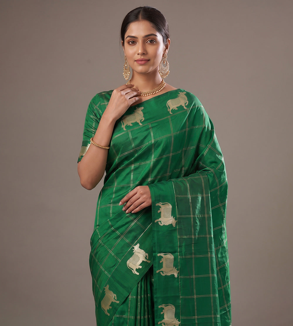 Green Banarasi Kattan Silk Saree