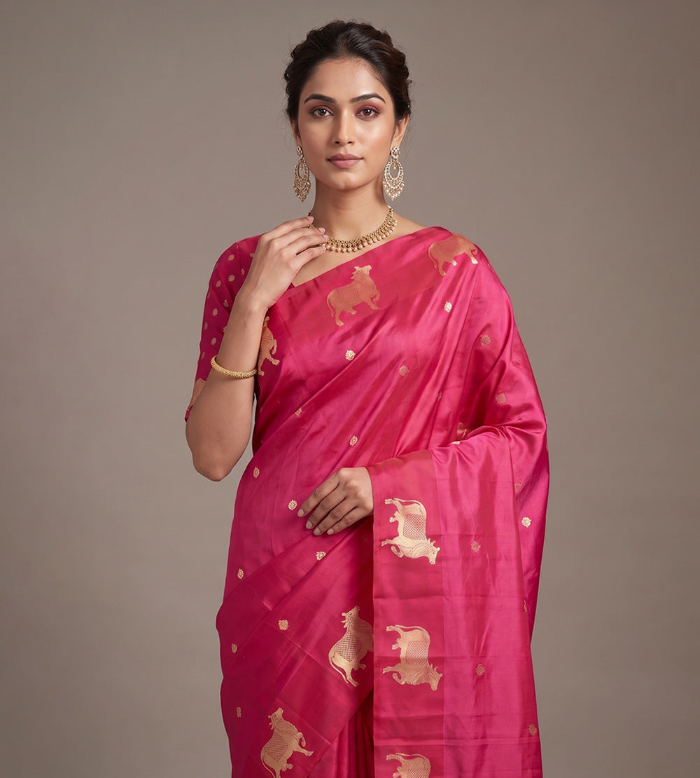 Pink Banarasi Kattan Silk Saree